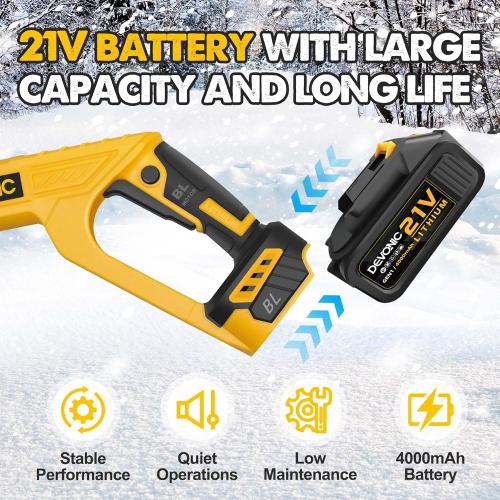 DEVONIC Cordless Snow Shovel & Snow Blower 20V Electric | Lightweight Powerful Battery Snow Shovel with Adjustable Front Handle&Telescopic Pole | Fast Clearing for Driveway, Sidewalk & Patio