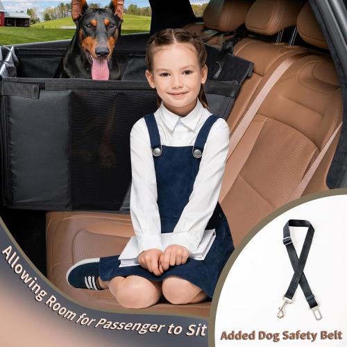 Black Large Dog Car Seat for Medium Dogs, Waterproof Faux Leather Pet Carrier for Active Pets at Back Seat Half Hammock with 4 Hard Sides & Bottom Extender for Cars SUV Trucks(Black)