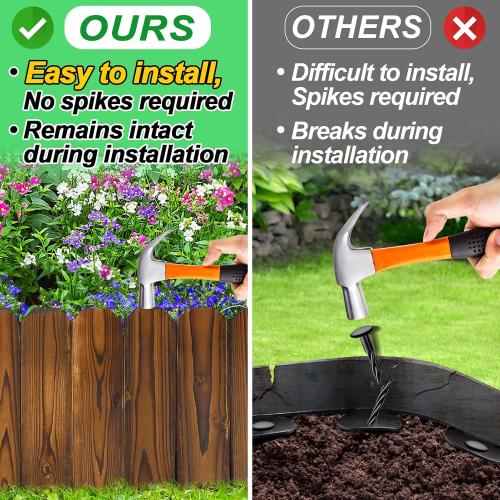 Rustic Pine Wood Garden Fence - 26.2ft Total Length (2pcs 13.1ft L*12in H) Easy to Install Sturdy Wooden Landscape Edging Border, No Fading Planter Fencing for Yard Flower Bed Lawns Pathway Tree