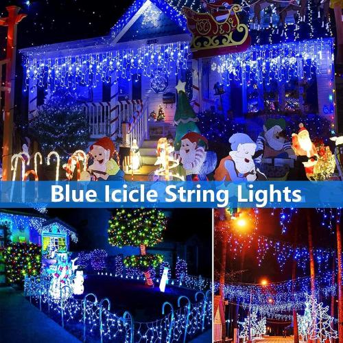 Joomer Christmas Icicle Lights - 66FT String Lights Outdoor Waterproof, 8 Modes Timer Connectable Plug-in String Light for Eaves, Roofs, Christmas Decorations (Blue, Non-Connectable)