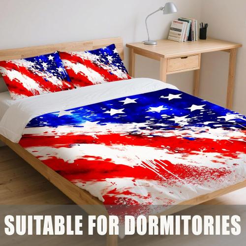American Flag Bedding Set 3 Pieces Soft Comforter Cover Twin Size with 2 Pillowcases 1 Duvet Cover for Men Women Bedroom