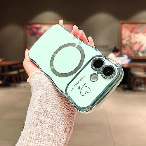 ZONRW for iPhone 17 Case Magnetic,Cute Wave Shape, Green | Soft Frame Curly for Women Girls with Love Heart Luxury Plating Phone Case Compatible with MagSafe Shockproof Back Cover