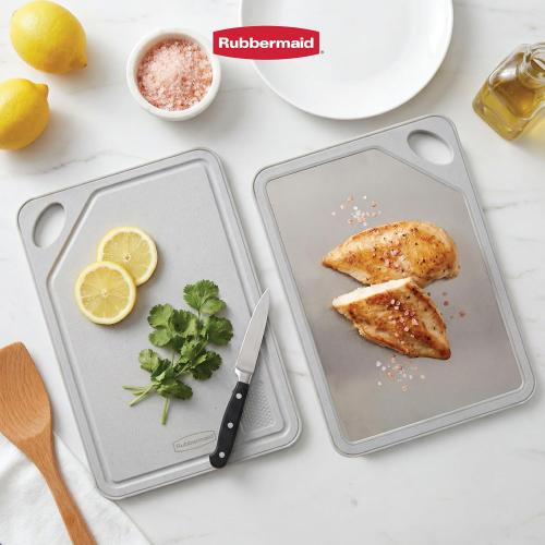 Rubbermaid Stainless Steel Cutting Board, Dishwasher Safe Double Sided Cutting Boards for Kitchen | BPA Free Non Toxic Chopping Board for Meat, Veggies & Fruits | Wheat Fiber & Steel Cutting Board