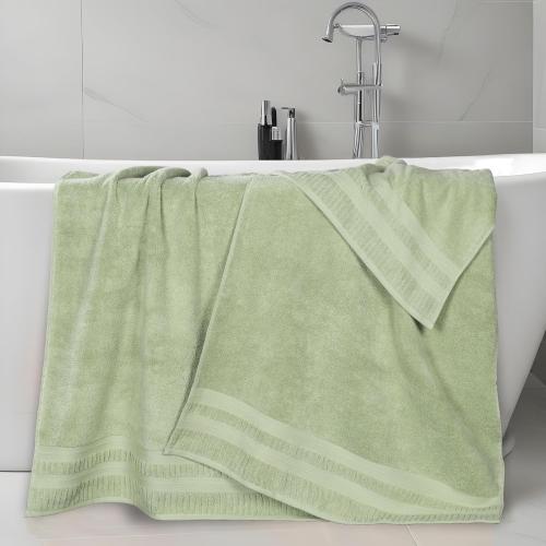 Superior Venice Zero Twist Cotton Medium Weight Bath Sheets, for Guest Bath, Bathroom, Shower, Spa, Plush Towels, Essentials, Ribbed Textured Border, Oversized Towels, Set of 4 , Green , 3 big and one small