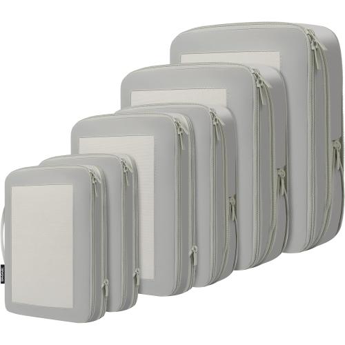 BAGAIL 4 Set/6 Set/8 Set Compression Packing Cubes Travel Accessories Expandable Packing Organizers (Square Mesh, 06-Grey)