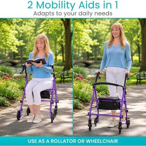 Vive Mobility Steel Rollator Walker with Seat - Foldable, Narrow, Rolling