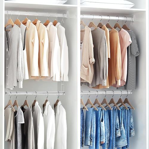 STORAGE MANIAC Hanging Closet Rod, Adjustable Width and Height Closet Hanging Organizer, Space-Saving Clothes Hanging Bar, Closet Extender Hanging Rod Double Closet Hanging Rod, 2 Pack Chrome