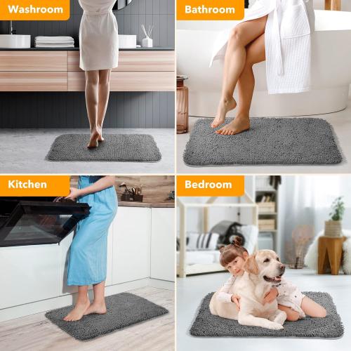 Yeaban Dark Gray Bathroom Rugs – Thick Chenille Bath Mats | Absorbent and Washable Bath Rug Non-Slip, Plush and Soft Rugs for Bathroom, Shower, Sink - 17 x 24