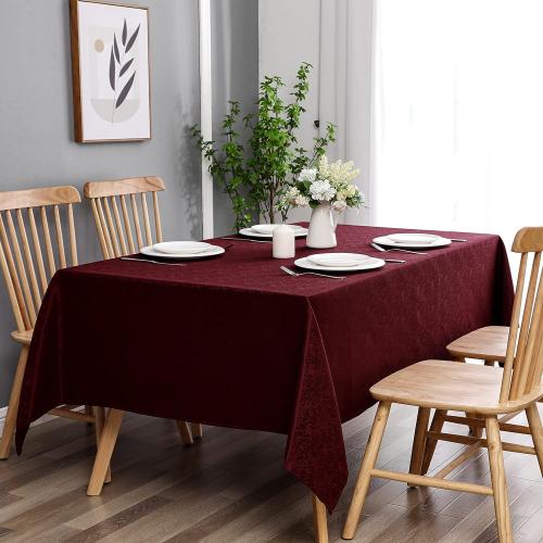 Burgundy Jacquard Rectangle Tablecloth Exquisite Grain Design Waterproof and Wrinkle Resistant Table Cloth for Indoor Outdoor Parties Kitchen Dinning Room 60 Inch by 84 Inch