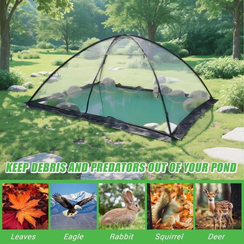 Pond Cover Dome Net 8x10ft Netting Pond Covering Tent with Zipper Storage Straps, Fiberglass Poles, Ground Nails, Tie Ropes for Outdoor Garden Fish Pool Protection from Leaves Animals