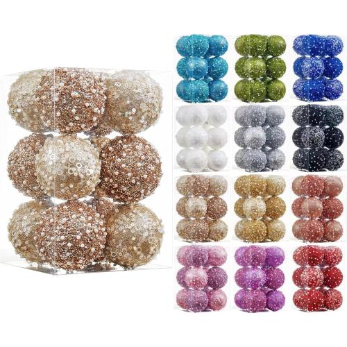 12CT Christmas Ball Ornaments, Champagne Christmas Ball Decorations Shatterproof Plastic Hanging Pearl Balls for Holiday Party(70mm/2.76)