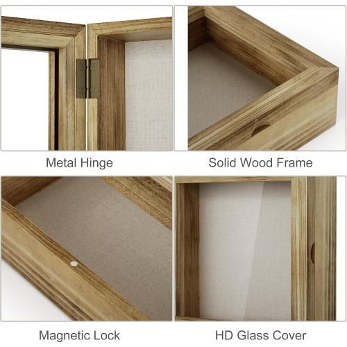 Love-KANKEI Shadow Box Frame 8x8, Wood Shadow Box Display Case with Glass Window, Memory Box for Memorabilia Awards Medals Photos Gift Carbonized Black