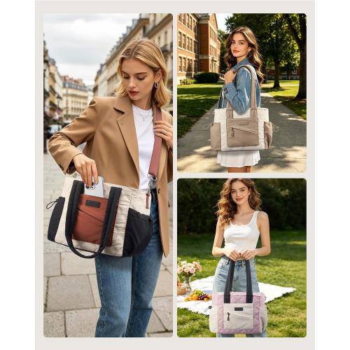 LOVEVOOK Lunch Box for Women, Quilted Insulated Lunch Bag Tote with 40oz Water Bottle Holder, Large Leakproof Cooler Bag for Women with Shoulder Strap, Work Office Nurse Teacher Picnic Travel