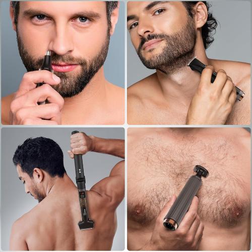 Hatteker Upgraded Mens Electric Back Shaver Body Grooming kit Body Trimmer Facial,Arm,Chin Beard Trimmer Cordless Hair Clipper with Adjustable Extension Handel Waterproof LED Display
