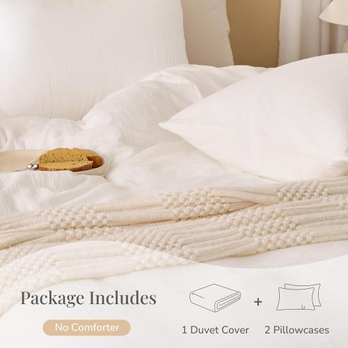 Off White Duvet Cover Queen Size, 100% Sandwashed Cotton Soft Queen Duvet Cover Set 3 Pieces with Zipper Clousre & Corner Buttons (Off White, Queen 90 x 90)