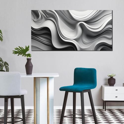 CANEITO Abstract Wall Art for Living Room, Black and White Wall-Decor for Bedroom, Minimalist Curve Line Poster Canvas Print, Size 59x29 Inches