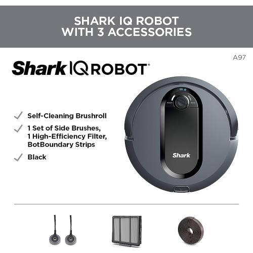 Shark IQ Robot Vacuum AV970 Self Cleaning Brushroll, Advanced Navigation, Perfect for Pet Hair, Works with Alexa, Wi Fi, xl dust bin, A black finish