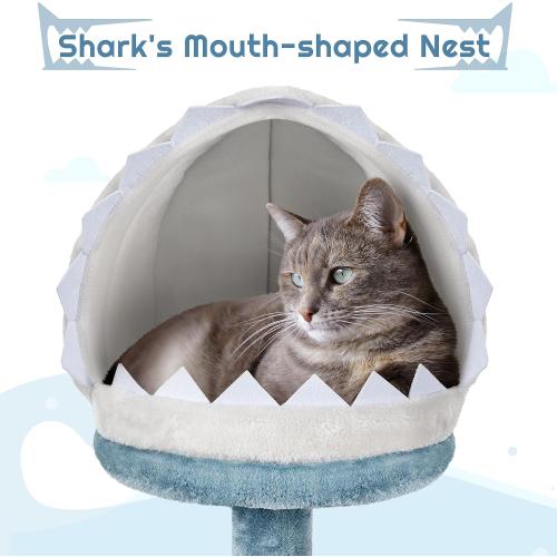Yaheetech 45.5in Ocean-Themed Cat Tree Multi-Level Cat Tower, Plush Pet Furniture with Shark's Mouth-Shaped Nest, Sea Star-Shaped Perch, Jellyfish-Style Hammock for Indoor Kitty