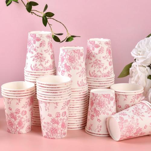 COLOR GREEN ❗❗100Pcs Pink Floral Disposable Party Paper Cups 9oz