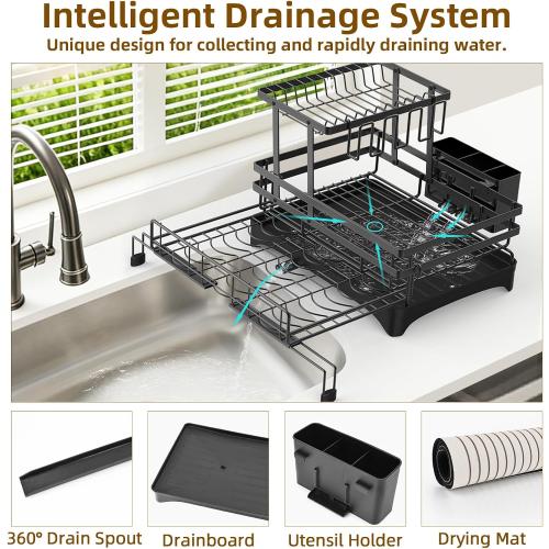 AULEEP 2-Tier Foldable Dish Drying Rack for Kitchen Counter Over the Sink