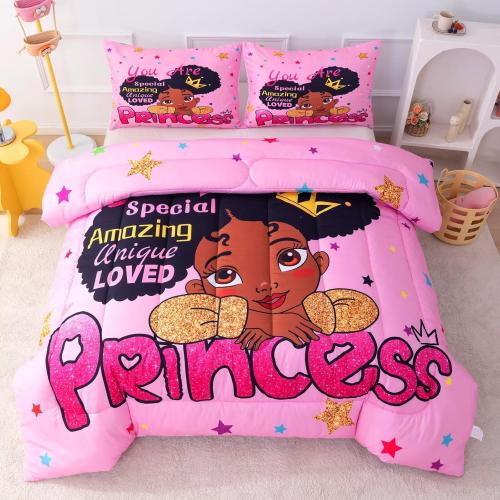 Black Girl Comforter Sets Twin,Black Girl Magic Bedding Set,African American Comforter Set for Kids Toddler,Cute Afro Melanin Princess Bed Set