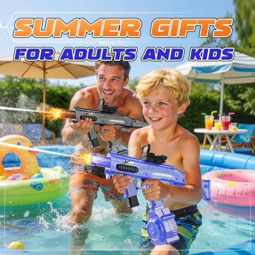 2 Pack Large Electric Water Guns for Adults & Kids, Automatic Squirt Guns | 730CC High Capacity Water Gun with LED Light, 26-33FT Long Range & Battery Powered for Summer Outdoor Beach Pool Toy Gift