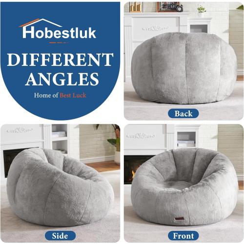 Hobestluk Bean Bag Chairs Large Bean Bag Couch for Adults Stuffed Sofa Chair Comfy Giant Bean Bag Chair with Spacious Design for Reading, Playing or Relaxing (Grey)