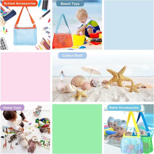 UTTPLL Colorful Mesh Beach Bag Adjustable Kids Quick Dry Net Tote for Seashell Collecting Sand Toy Swimming Accessories