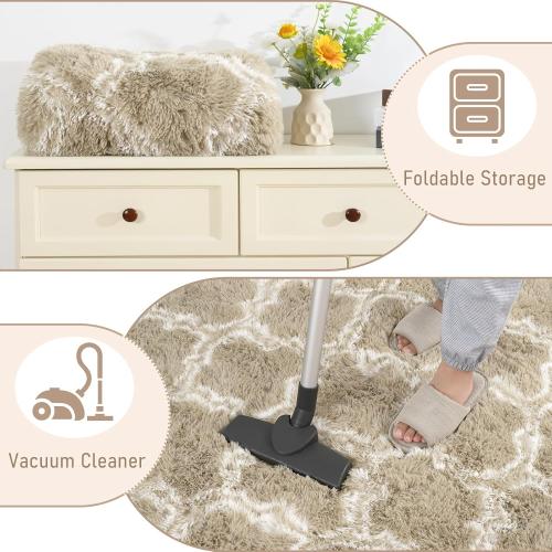 LOCHAS Luxury Shag Area Rug 8 x10 Feet Geometric Plush Fluffy Rugs, Extra Soft Carpet Moroccan Rugs for Bedroom Living Room Dorm Kids, High Pile Shaggy Floor Rug Decor, Beige/White