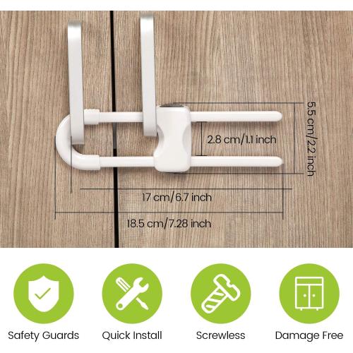 Jetec 10 Pieces Cabinet Locks for Babies, U-Shaped Proofing Drawers Safety Child Locks Adjustable, Easy to Use Childproof Latch for Knob Handle on Kitchen Door Storage Cupboard Closet (White)