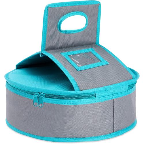 Insulated Round Thermal Casserole Food Carrier for Lunch, Lasagna, Potluck, Picnics, Vacations - Teal and Grey