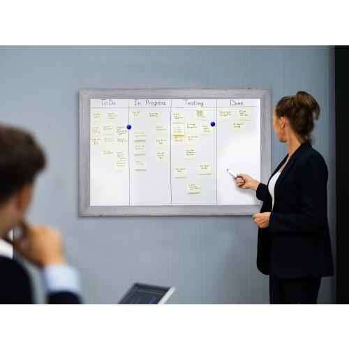 Real Wooden Framed Magnetic Dry Erase Whiteboard, 24 X 36, Vertical/Horizontal Wall Mount, Includes Black Marker, Eraser and 4 Magnets, by Better Office Products (Gray Wash)