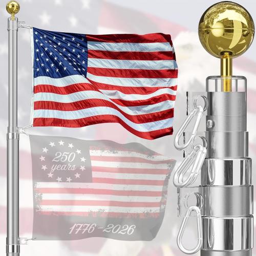 Heavy Duty 20FT Telescoping Flag Pole,Extra Thick Outside House In Ground with 3x5 American Flag,for Yard,Residential & Commerical,Sliver