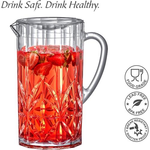 Amazing Abby - Stately - Acrylic Pitcher (80 oz), Clear Plastic Water Pitcher with Lid, Fridge Jug, BPA-Free, Shatter-Proof, Great for Iced Tea, Sangria, Lemonade, Juice, Milk, and More