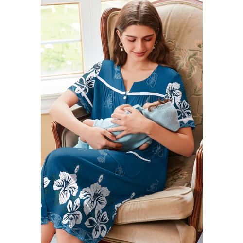 XL Ekouaer Nightgowns for Women House Dress with Pockets Button Down Sleepshirt Short Sleeve Nightshirt Housecoat