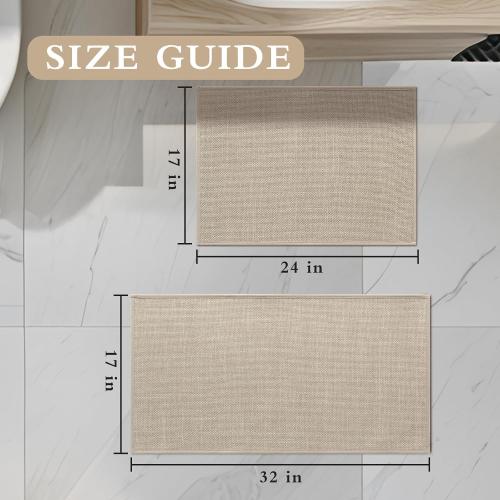 Bathroom Rugs Thin Bath Mat Sets 2 Pieces Quick Dry,Beige | Ultra Thin Absorbent Bath Rug Set for Bathroom,Low Pile,Machine Washable Rug for Toliet，Shower,（17x24 17x32）