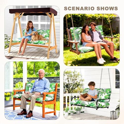 Porch Swing Cushion with Backrest,Waterproof Bench Cushion for Outdoor Furniture,2-3 Seater Replacement Thickened Swing Cushion with Ties,Patio,Outdoor,Backyard and Garden (Fresh Leafy,40x40)