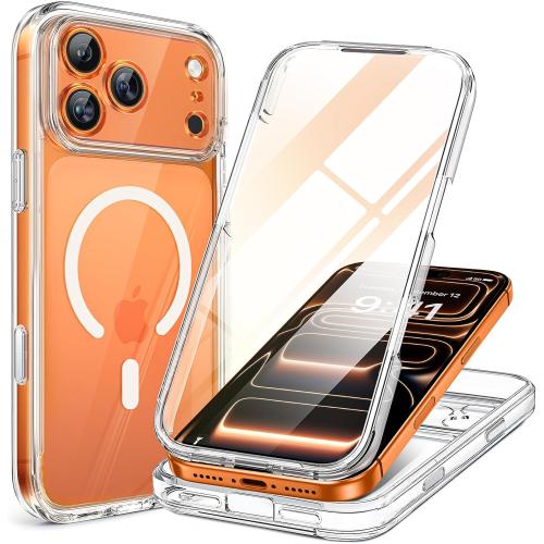 Miracase Magnetic for iPhone 17 Pro Case 6.3 [Compatible with MagSafe] Full-Body Phone Case with Built-in Glass Screen Protector & Camera Control,Drop Proof iPhone 17 Pro Cover, Clear