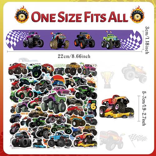 CZWXOXO 74Pcs Monster Car Theme Favors Contain 24 Pcs Slap Bracelets 50Pcs Stickers,Monster Car Theme Birthday Party Decorations,Classroom Rewards Supplies.