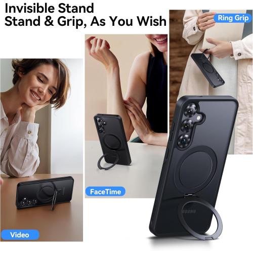 CASEKOO Patented Magnetic Ring Stand for Samsung Galaxy S25 Plus Case [16FT Military Drop Protection] [Compatible with MagSafe] Matte Translucent Slim S25 Plus Case 6.7'' 2025, Black