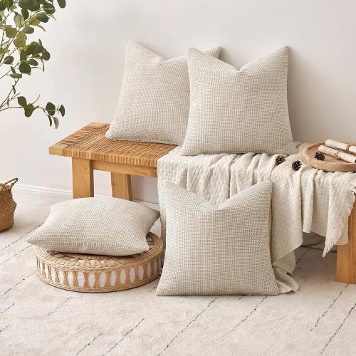MIULEE Pack of 4 Couch Throw Pillow Covers 18x18 Inch Cream Soft Decorative Chenille Pillow Covers Farmhouse Accent Cushion Covers for Boho Home Decor Sofa Bedroom Living Room