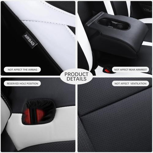 Suitable for Tesla Model Y Seat Covers, Waterproof Faux Leather Car Seat Covers Full Set for Tesla Model Y 2020 2021 2022 2023 2024 (Black  White)
