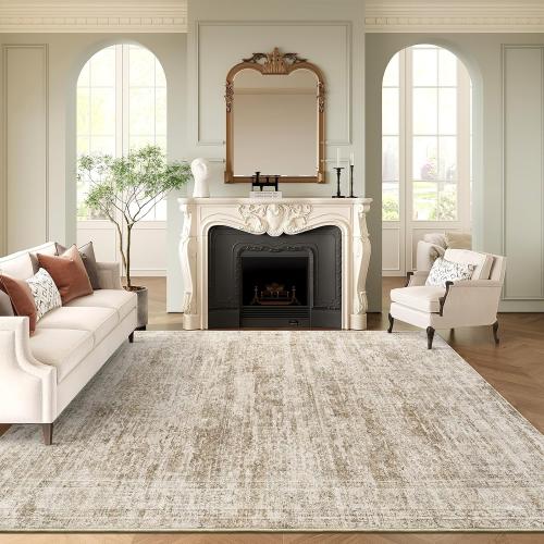 Washable Area Rug 8x10, Large Soft Rugs for Living Room Vintage Area Rugs for Bedroom Dining Room Non-Slip Stain Resistant Brown Under Table Rug