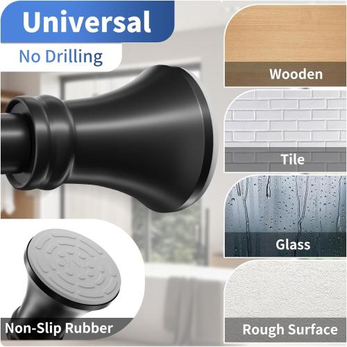 YNL Matte Black Shower Curtain Rod 36-84 Inch(3-7ft), No Slip No Drill Stainless Steel Spring Tension Curtain Rod, No Rust Shower Rod Adjustable For Bathroom Window Bedroom