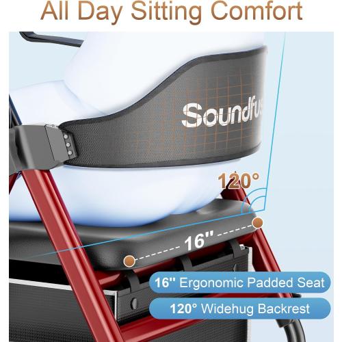 SOUNDFUSE Rollator Walkers for Seniors with Seat, Foldable Lightweight Rolling Walker with 8 Big PU Wheels, Ergonomic Seat, Dual Height Adjustment