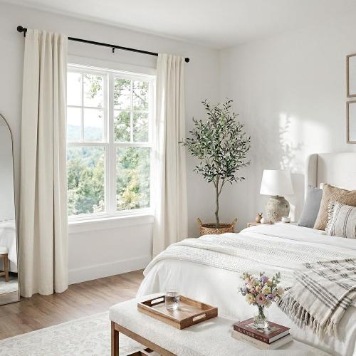 Beige White Total Blackout Curtains for Bedroom 102 Inches Long