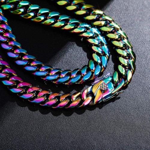 TOPGRILLZ Colorful Cuban Link Necklace 10,14mm Stainless Steel Solid Rainbow Gold Silver Hip Hop Miami Cuban Chunky Thick Chain Necklace For Men Women