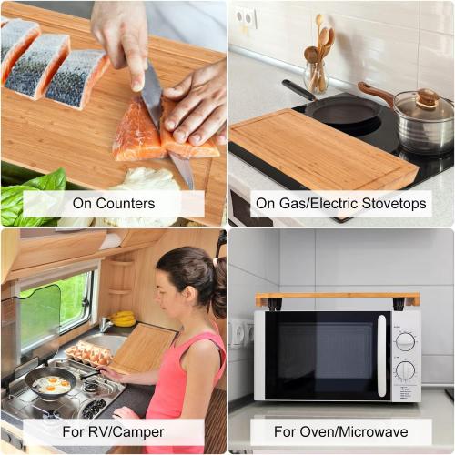 Bamboo Stovetop Cover&Countertop Cutting Board with Adjustable Legs, Dual-purpose Chopping Board for Electric Stove Burner, Workspace Block Cover for RV Camping Camper Gas