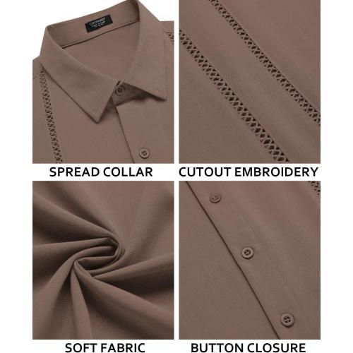 COOFANDY Men's Cuban Guayabera Shirt Short Sleeve Button Down Shirts Casual Summer Beach Linen Shirts (XL)