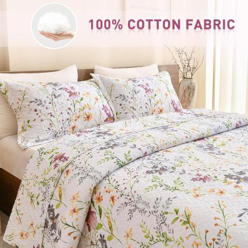 Lady Ann Oversized Cal King Bedspreads for Extra Bed 120x120, Wild Floral Printed Quilt Set 100% Cotton Flower Botanical Pattern Bedding, Vintage Coverlet with Pillow Shams for All Season, 3 PCS